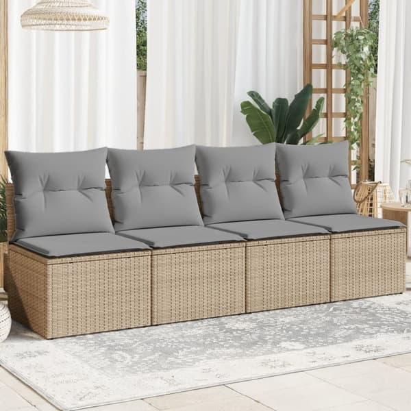 Puutarhasohva tyynyillä, 4-paikkainen, beige, polyrottinki