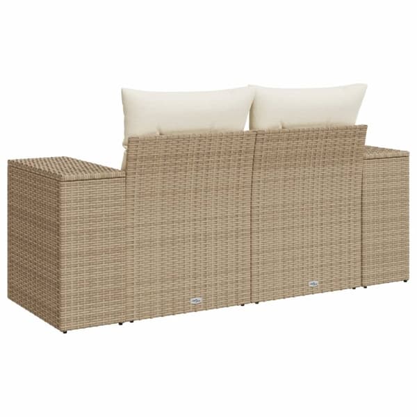 Puutarhasohva tyynyillä, 2-istuttava, beige, polyrottinki