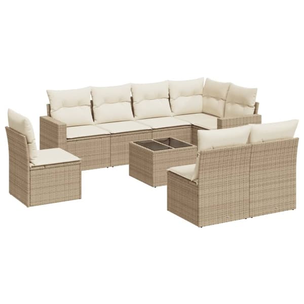 sofasæt til haven 9 dele med hynder polyrattan beige