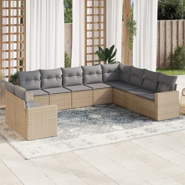 sofasæt til haven 10 dele med hynder polyrattan beige