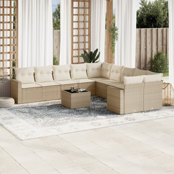 sofasæt til haven 11 dele med hynder polyrattan beige