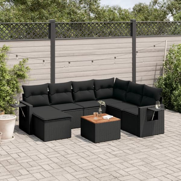sofasæt til haven 8 dele med hynder polyrattan sort