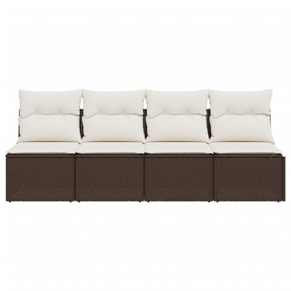 4-personers havesofa med hynder polyrattan brun