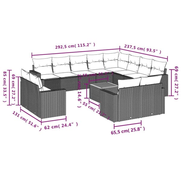 sofasæt til haven 13 dele med hynder polyrattan beige