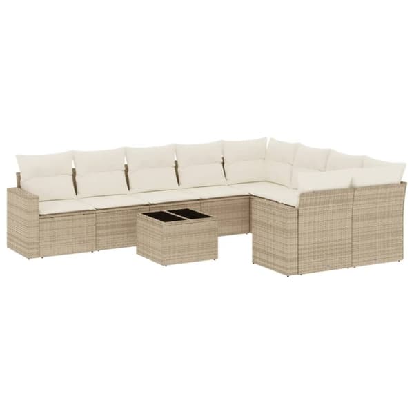 sofasæt til haven 10 dele med hynder polyrattan beige