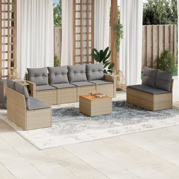 sofasæt til haven 9 dele med hynder polyrattan beige
