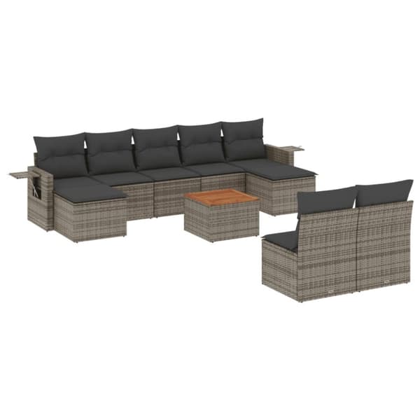 sofasæt til haven 10 dele med hynder polyrattan grå