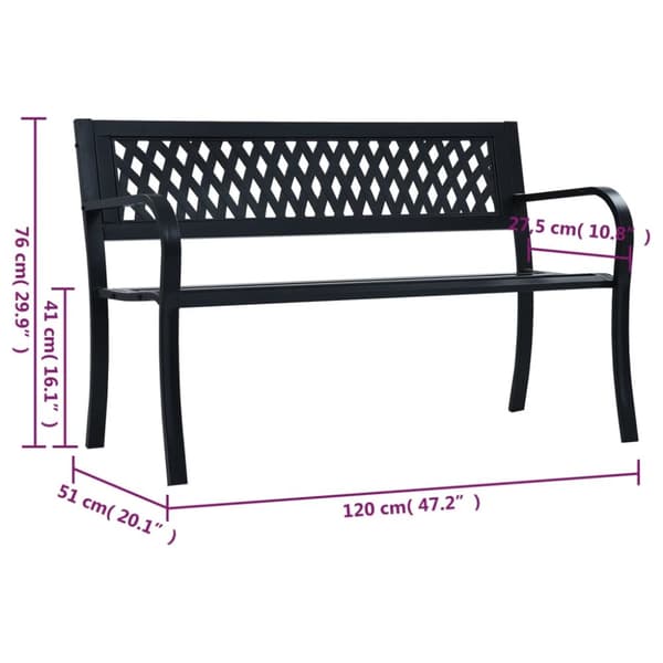 Puutarhapenkki musta 120 cm teräs