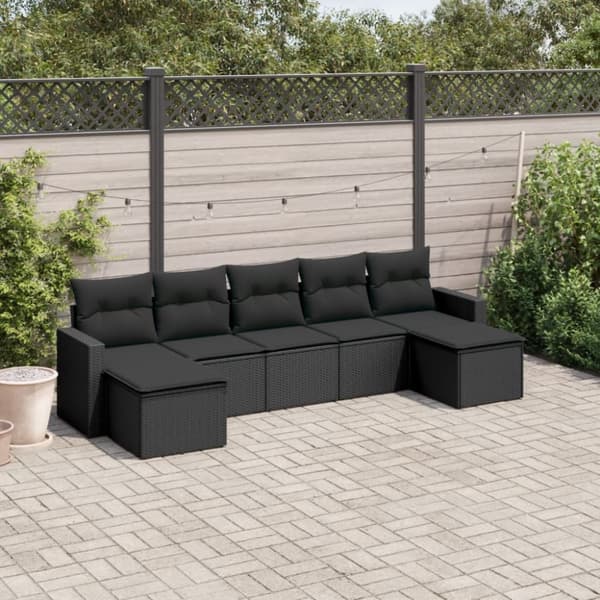 sofasæt til haven 7 dele med hynder polyrattan sort