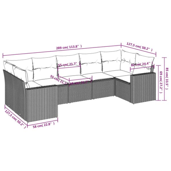 sofasæt til haven 7 dele med hynder polyrattan sort