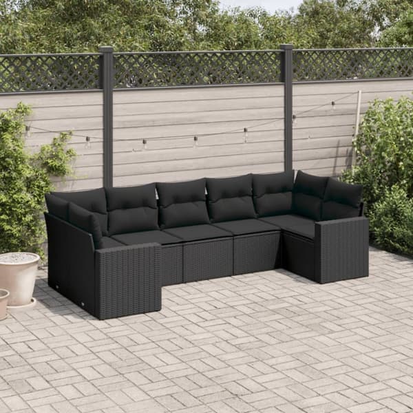 sofasæt til haven 7 dele med hynder polyrattan sort