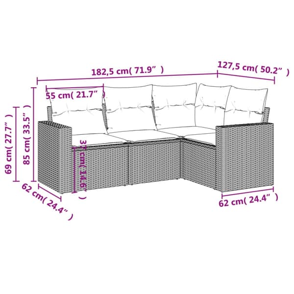 sofasæt til haven 4 dele med hynder polyrattan sort