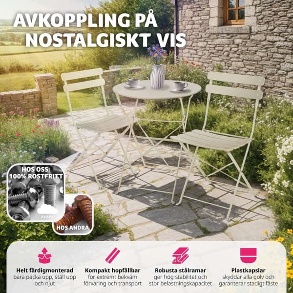 Bistrobord set Frieda, hopfällbart för 2 personer - creme