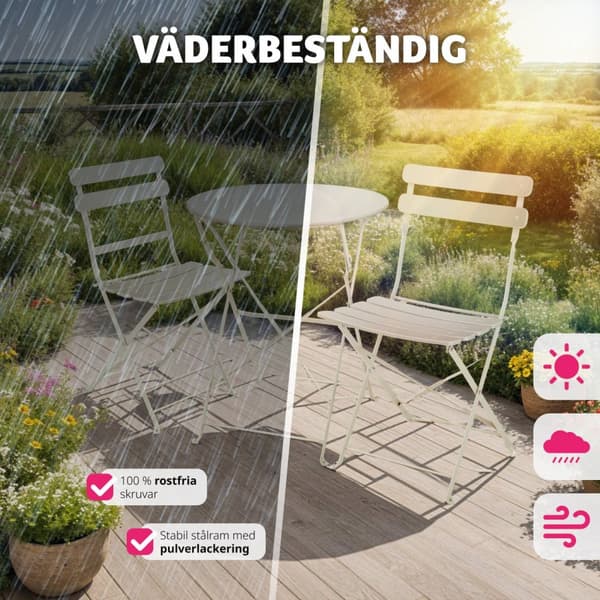 Bistrobord set Frieda, hopfällbart för 2 personer - creme