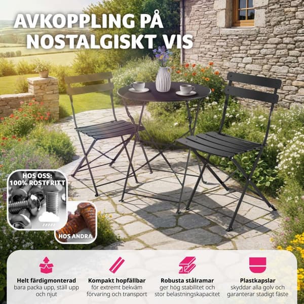 Bistrobord set Frieda, hopfällbart för 2 personer - svart