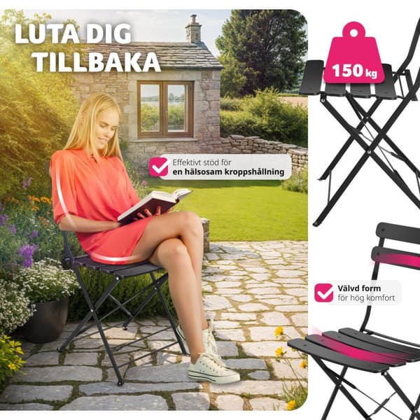 Bistrobord set Frieda, hopfällbart för 2 personer - svart