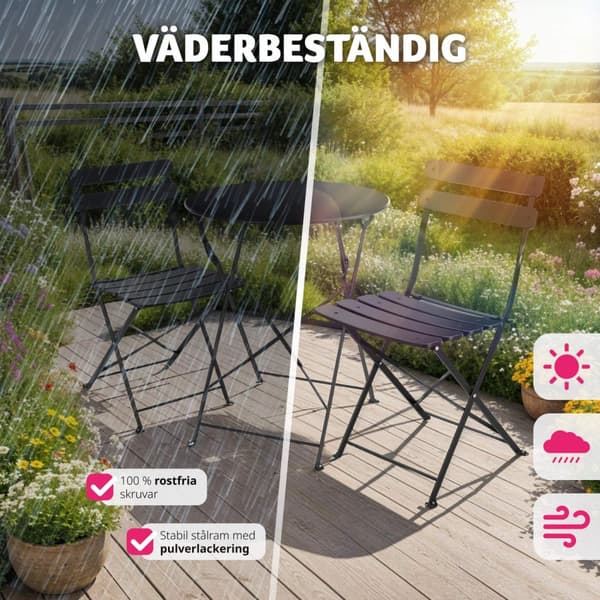 Bistrobord set Frieda, hopfällbart för 2 personer - svart