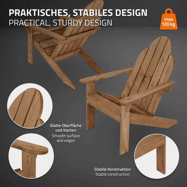 Adirondack puutarhatuoli massiivipuusta säänkestävä kuormitettavissa jopa 120 kg ruskea kuusipuusta ML design