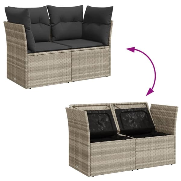 2-personers havesofa med hynder polyrattan lysegrå