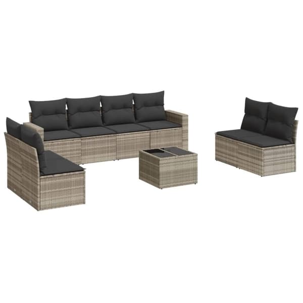 sofasæt til haven 9 dele med hynder polyrattan lysegrå