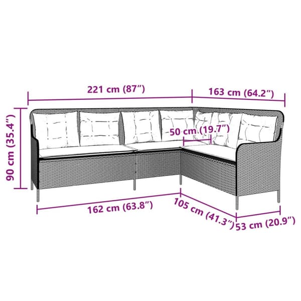 havesofa med hynder L-formet polyrattan grå