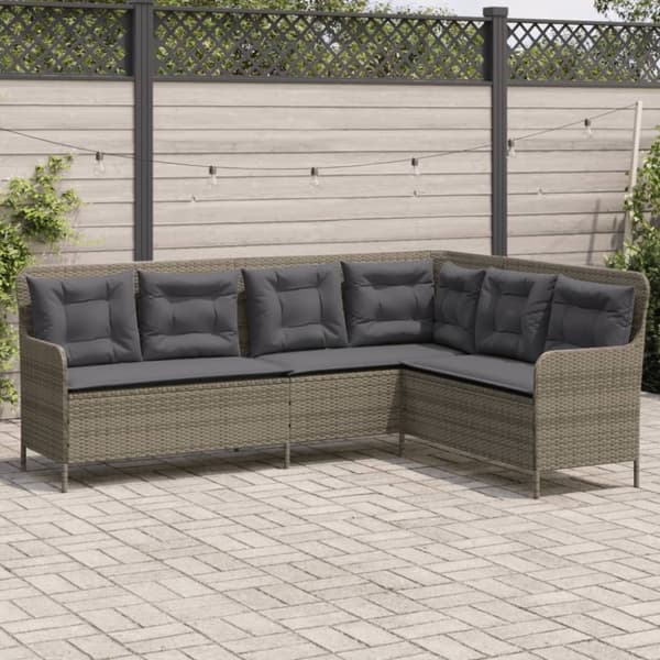 havesofa med hynder L-formet polyrattan grå