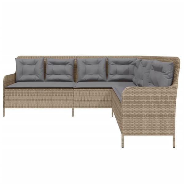 Trädgårdssoffa med dynor L-formad beige konstrotting