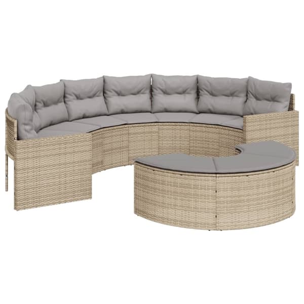 havesofa med hynder halvrund polyrattan beige