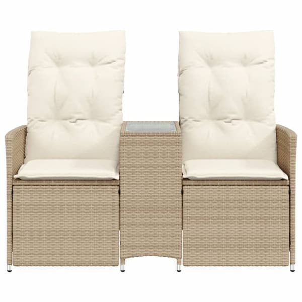 2-personers havesofa med bord og lænefunktion polyrattan beige