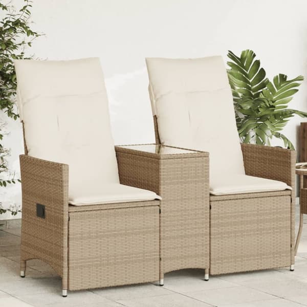 2-personers havesofa med bord og lænefunktion polyrattan beige