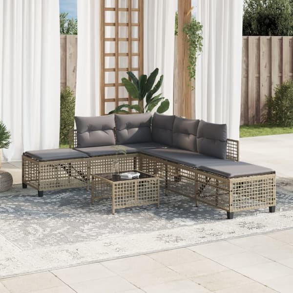 hjørnesofasæt til haven 3 dele med hynder polyrattan beige