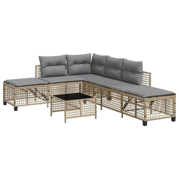 hjørnesofasæt til haven 3 dele med hynder polyrattan beige