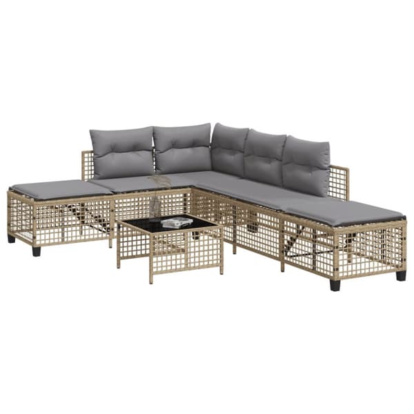 hjørnesofasæt til haven 3 dele med hynder polyrattan beige