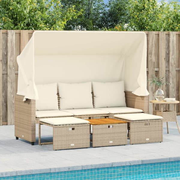 3 hengen puutarhasohva katos ja rahi, beige, polyrottinki