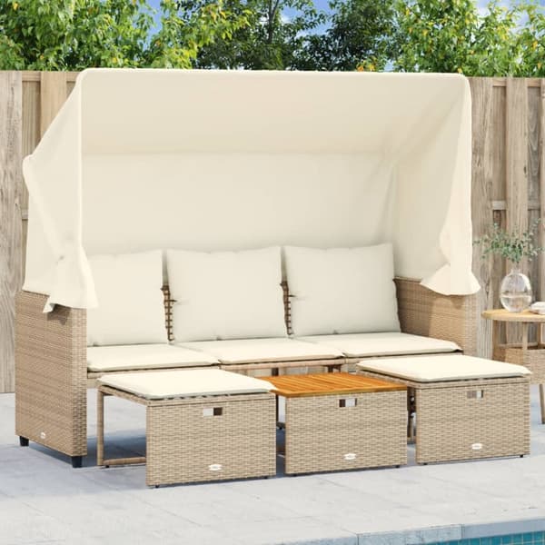 3 hengen puutarhasohva katos ja rahi, beige, polyrottinki