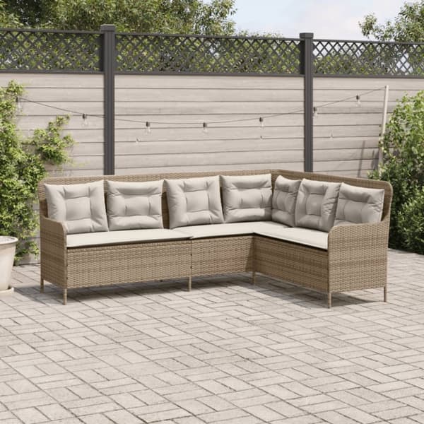 havesofa med hynder L-formet polyrattan beige