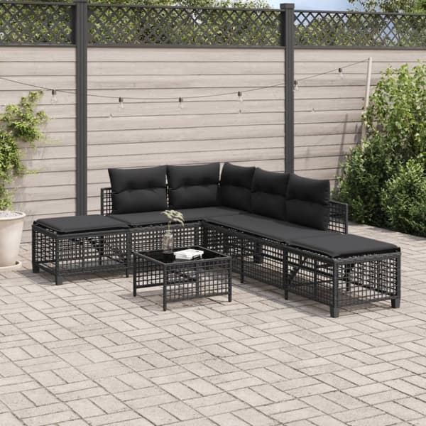 hjørnesofasæt til haven 3 dele med hynder polyrattan sort