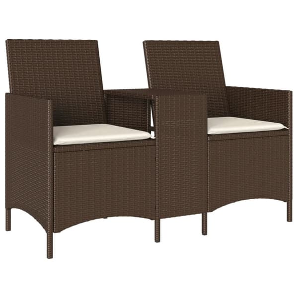 2-personers havesofa med bord og hynder polyrattan brun