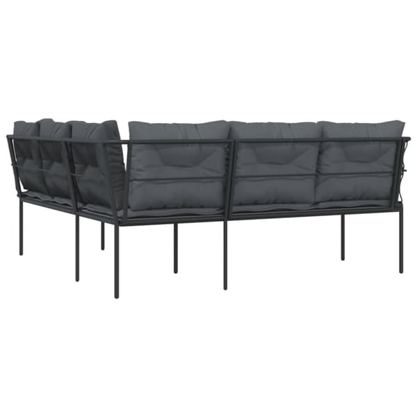havesofa med hynder L-facon stål og textilene sort