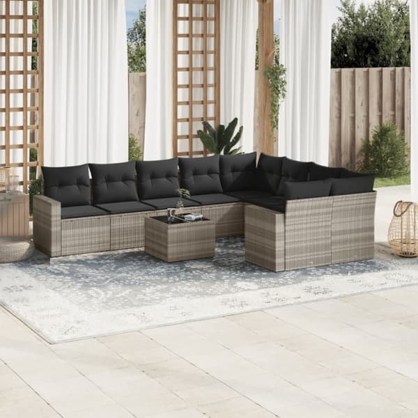 sofasæt til haven 10 dele med hynder polyrattan lysegrå