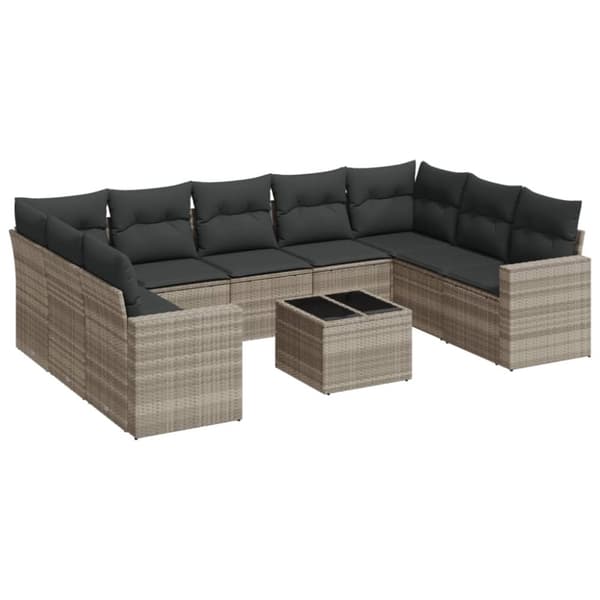 sofasæt til haven 10 dele med hynder polyrattan lysegrå