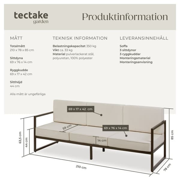 Loungesoffa Comosa 3-sits - brun/beige