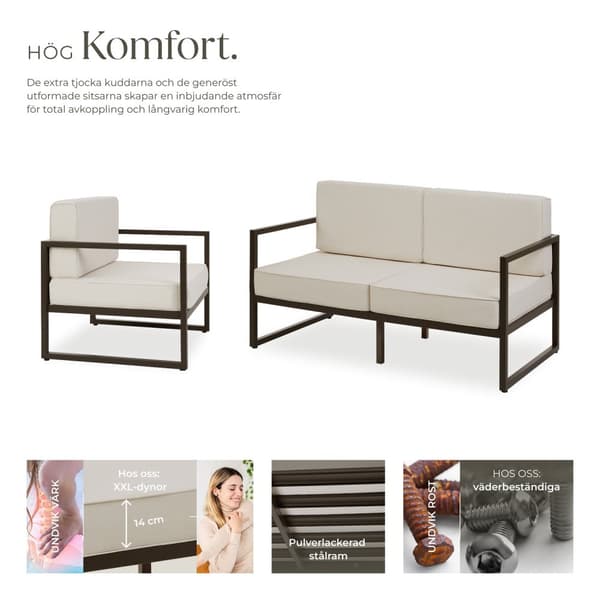 Loungeset/Loungegrupp Comosa för 4 personer med ultratjocka dynor - brun/beige