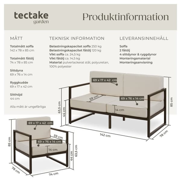 Loungeset/Loungegrupp Comosa för 4 personer med ultratjocka dynor - brun/beige