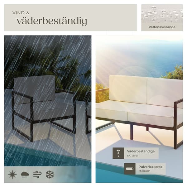 Loungeset/Loungegrupp Comosa för 4 personer med ultratjocka dynor - brun/beige