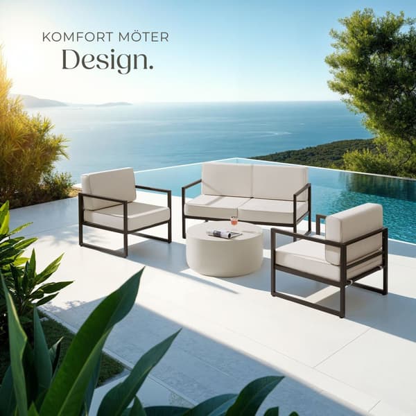 Loungeset/Loungegrupp Comosa för 4 personer med ultratjocka dynor - brun/beige