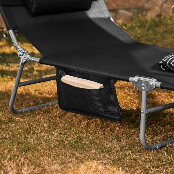 Udendørs Foldebar Bærbar Liggestol, OGS48-SCH, 195x63x90 cm, Sort