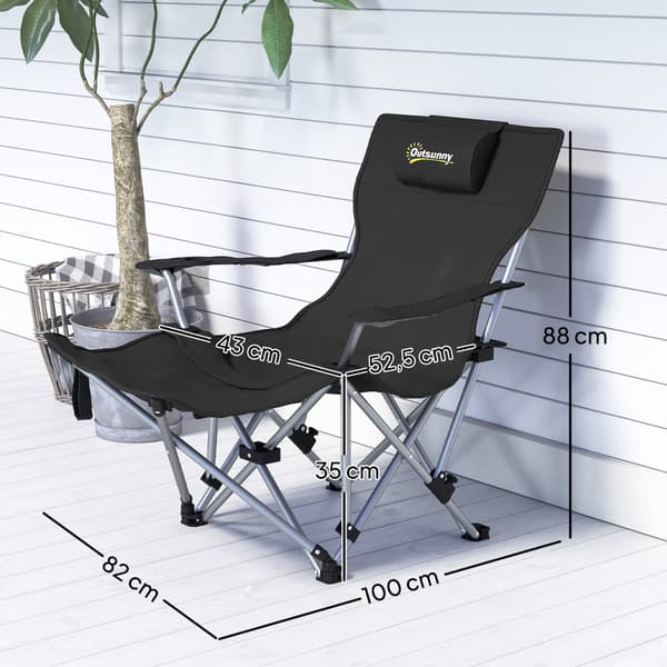 Campingstol Sæt, 82x50/100x88 cm, Sort