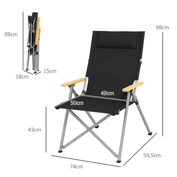 Retkituoli, 74P x 59,5L x 98K cm, Musta