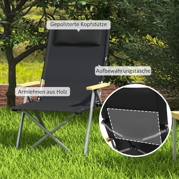 Retkituoli, 74P x 59,5L x 98K cm, Musta